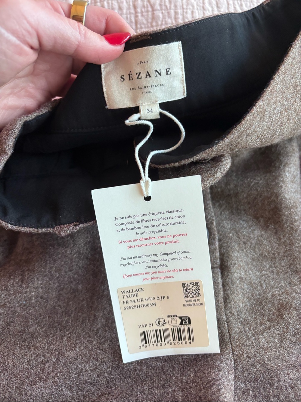 SOLD NWT Sézane Wallace Shorts in Taupe Size 2/34 - Picture 6 of 8
